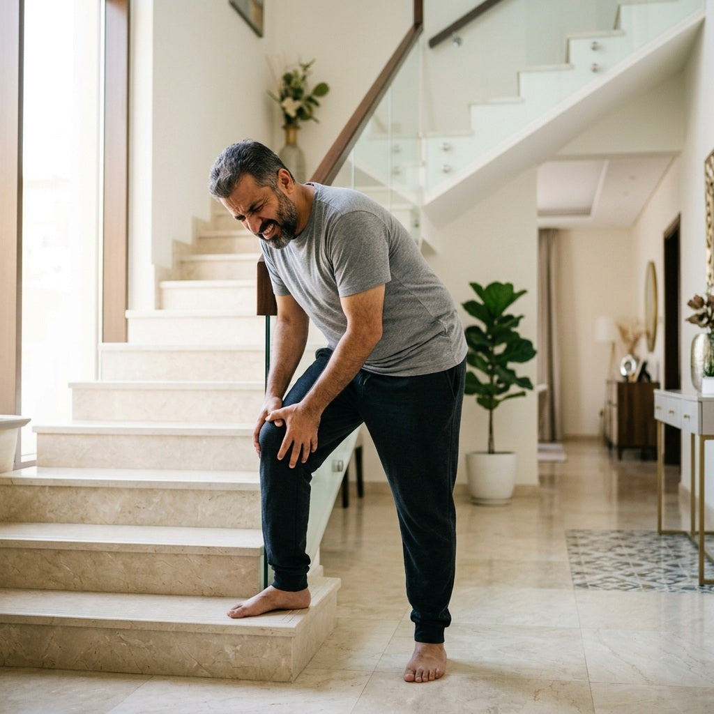 Joint stiffness and stair climbing struggle before Rahaty